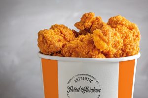 Bucket with fired chicken